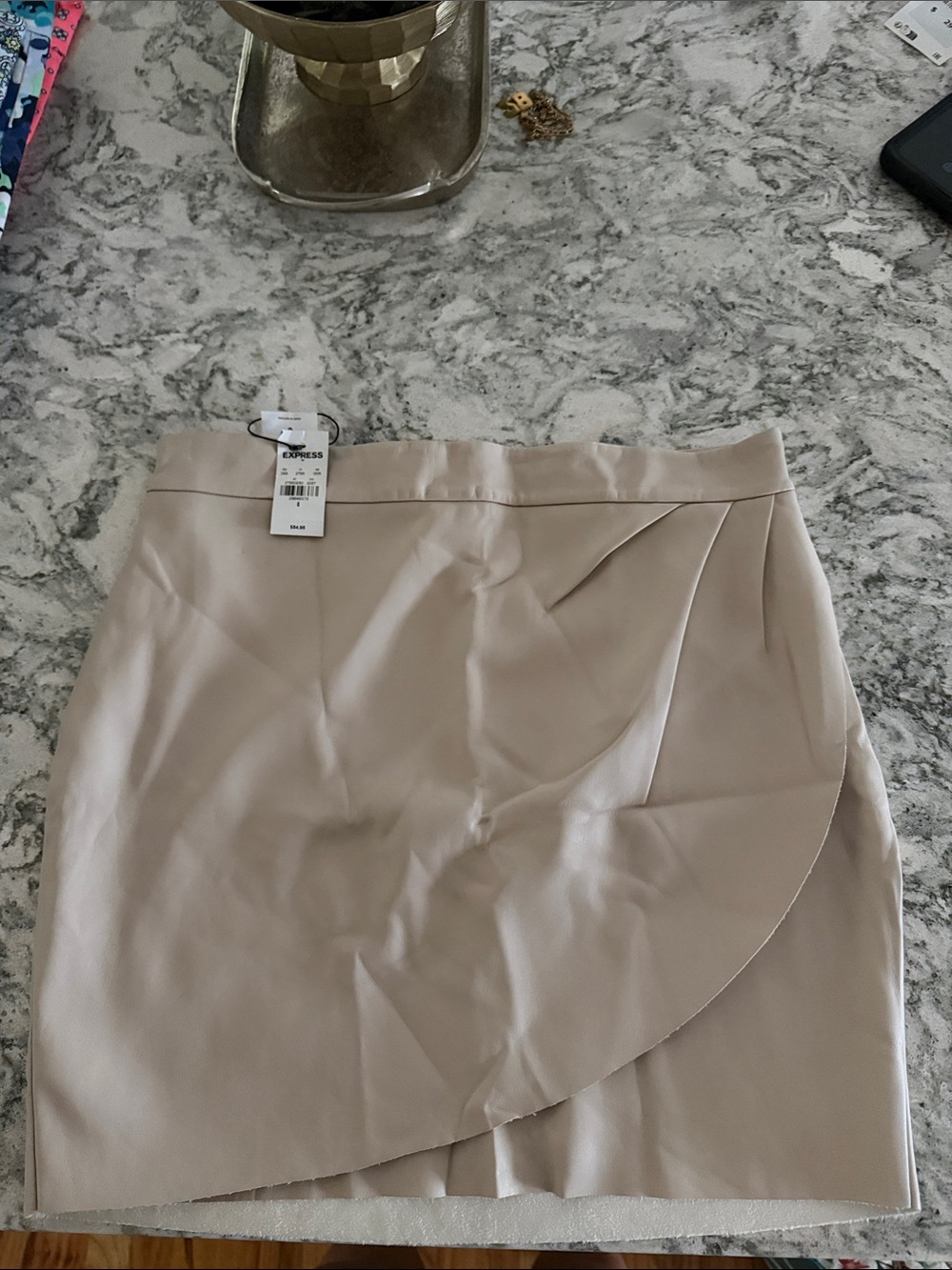 NWT Express Women's Cream Wrap-Front Pencil Skirt